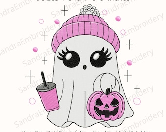 Halloween Ghost Girl Embroidery Design: 6 Sizes (Instant Download)