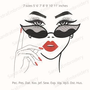 Outline Woman Machine Embroidery Design - Fashion Girl Face Embroidery Design - 7 sizes Instant Download