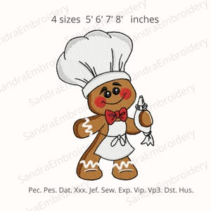 Gingerbread Chef Embroidery Design: Christmas Cookie Man (Instant Download, 4 Sizes)