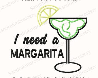 Margarita Embroidery Design: Funny Cocktail Quote, Summer Party Decor (Instant Download, 6 Sizes)