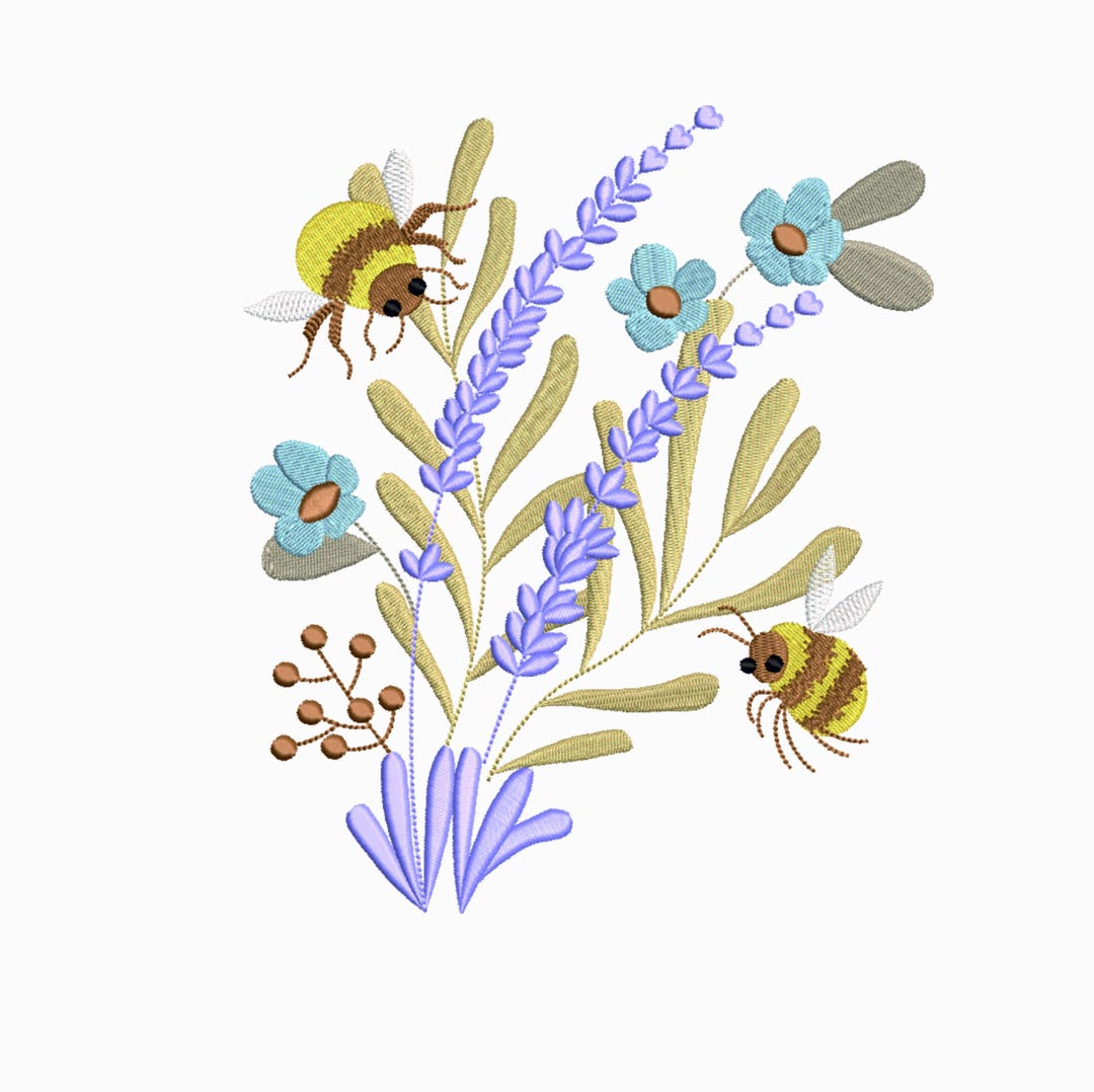 Lavender Embroidery Design Bee Flowers Embroidery Design - 6 Sizes ...