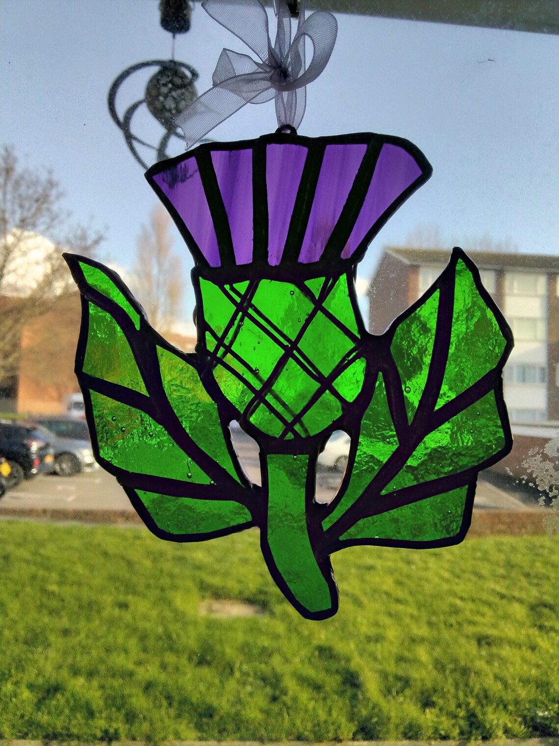 Thistle suncatcher stained glass Scottish handmade home Etsy