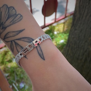 925 sterling silver stone gourmet chain name bracelet with playful letters