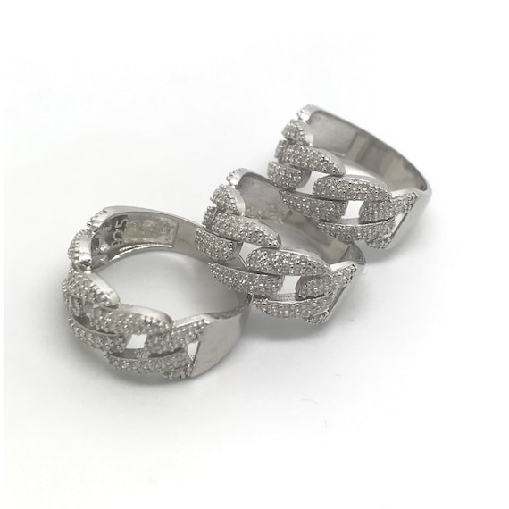 925 Sterling Silver Stone Gourmet Chain Ring - Etsy