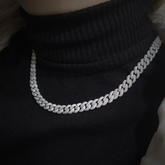 925 silver stone mm gourmet Cuban Link chain necklace for men and women