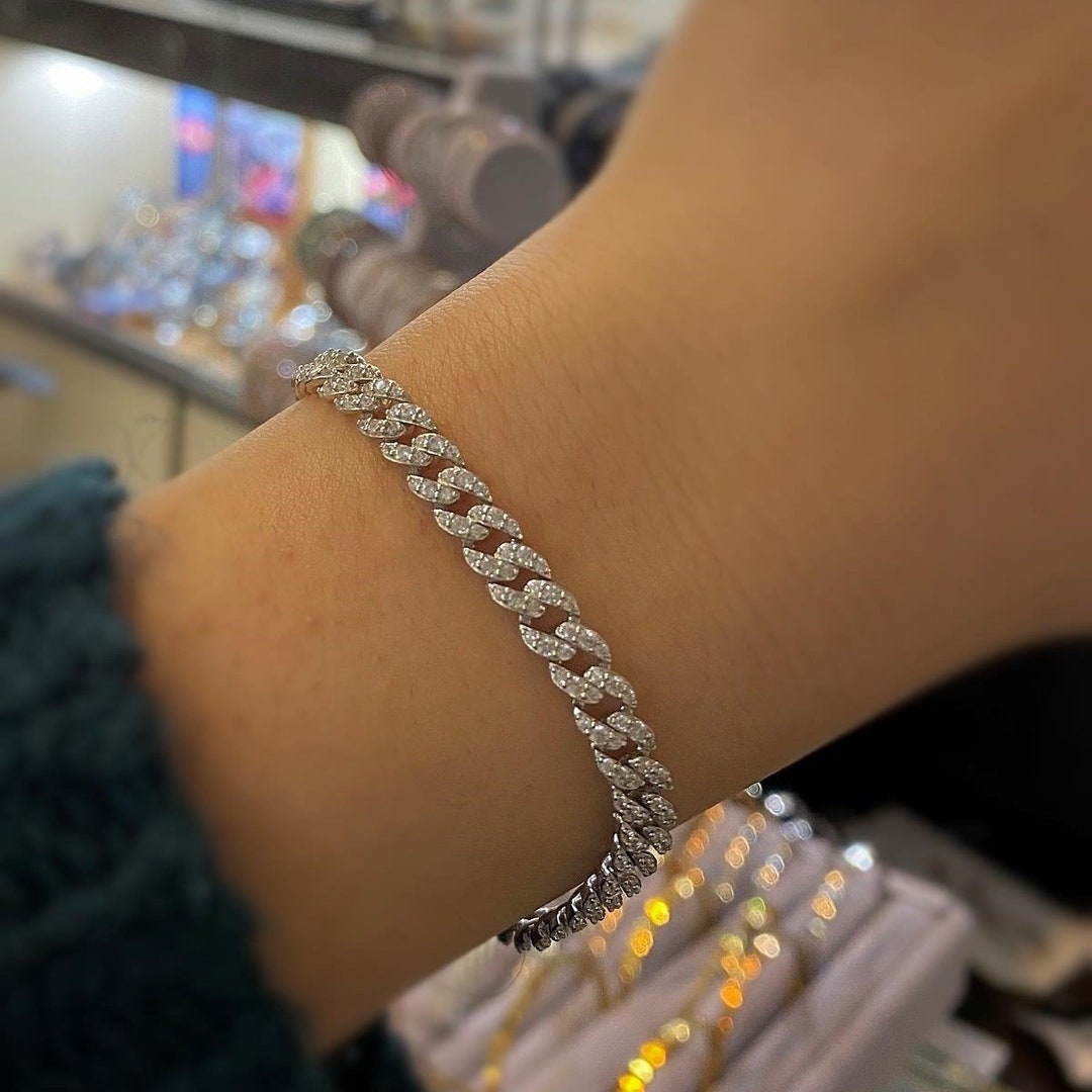 925 Sterling Silver 5 Mm Gourmet Cuban Link Stone Bracelet 925 Sterling Silver 5 Mm Gourmet Cuban Link Stone Bracelet