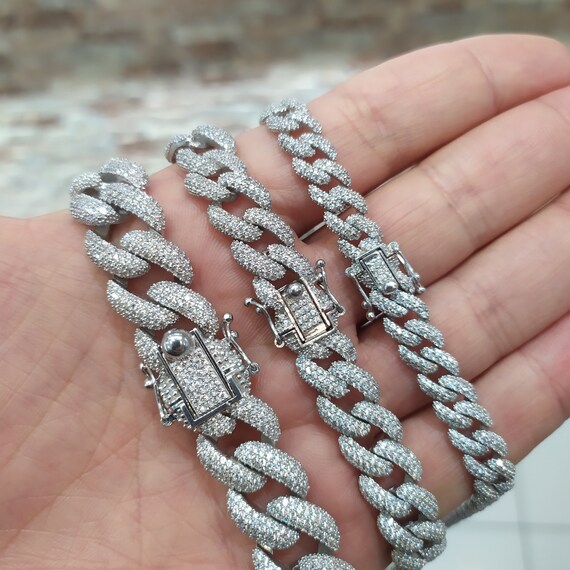 925 Silver Stone 15 Mm Gourmet Cuban Link Chain Necklace for Men
