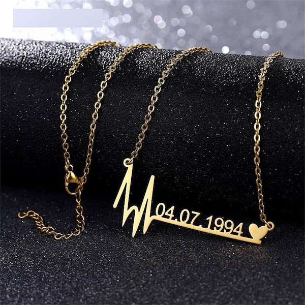 925 Sterling Silver Heart Rhythm Date Necklace