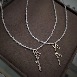 Natural sand pearl necklace with name written in 925 sterling silver