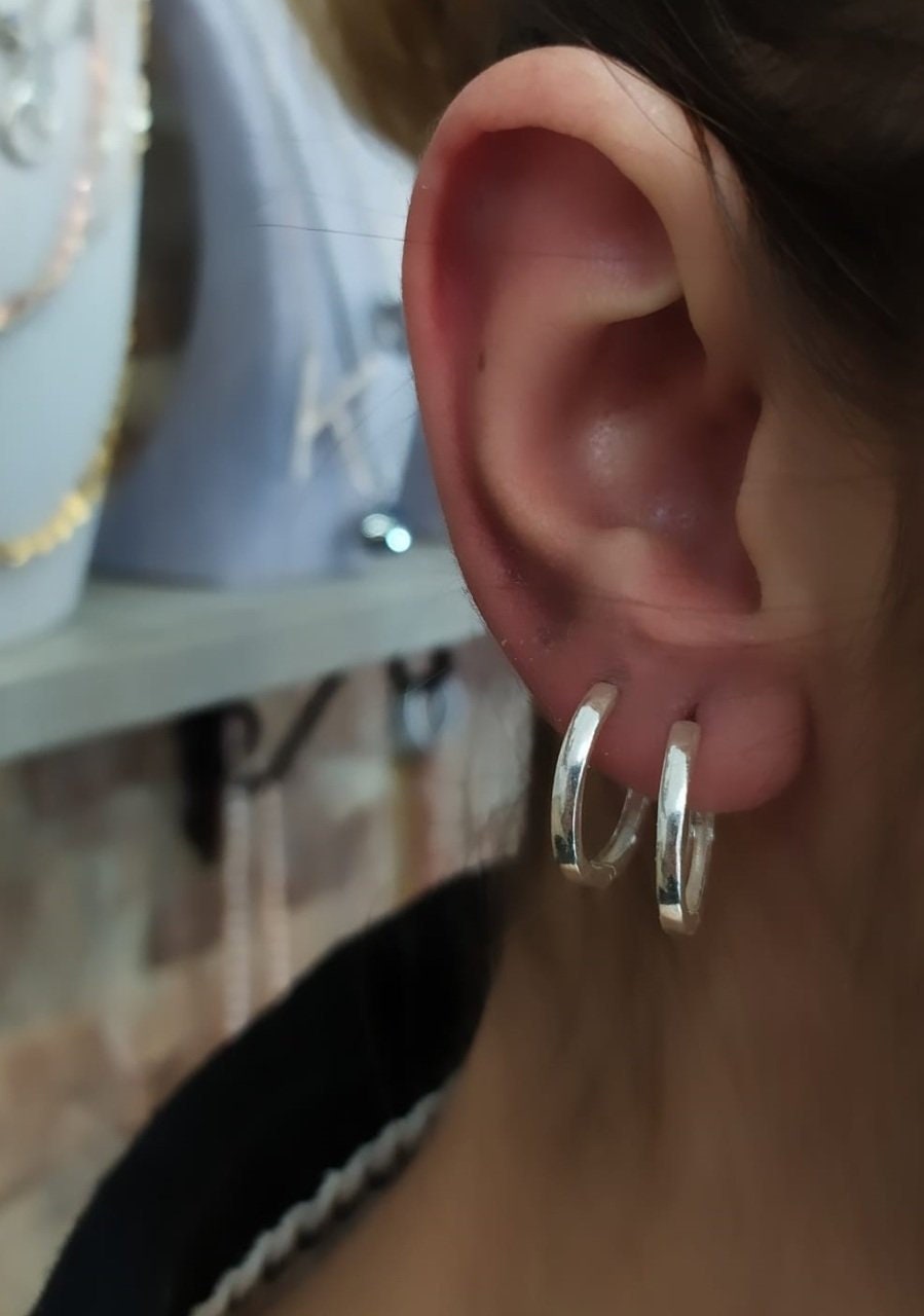 年末のプロモーション特価！ 925 Sterling Silver 14 Mm Silver Hoop Earring - Etsy アクセサリー