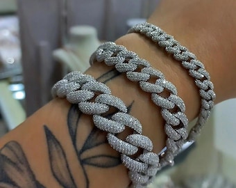 925 Sterling Silver gourmet cuban link stone bracelet