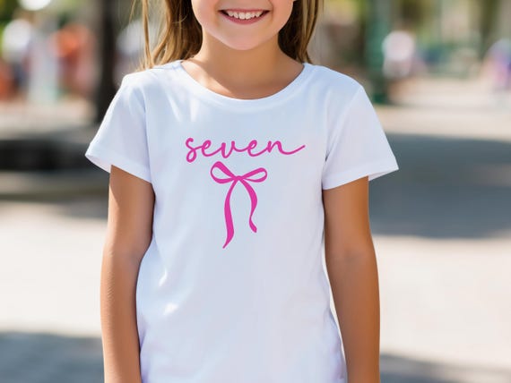Girly 7th Birthday Shirt Svg Png, Turning 7 Svg, Minimalist 7th Bday Svg, Seven Coquette Bow Bday Svg, Preppy Bow Birthday Girl Svg
