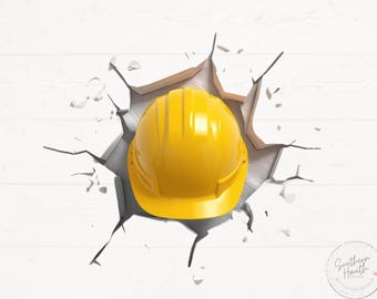 Safety Helmet breaking through wall png, safety helmet png, construction worker png, construction helmet png