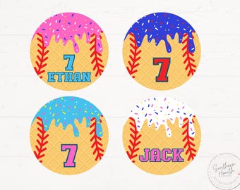 Personalized Baseball Ice Cream Drip PNG Bundle, Custom Baseball Ice Cream PNG Bundle, Drip Style Clipart for Sublimation & Printables