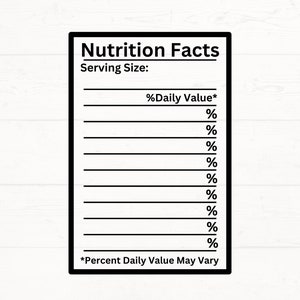 Valeur nutritive vierge SVG, modèle de valeur nutritive PNG, modèle d'étiquette vierge, étiquette de tableau nutritionnel pour machine de découpe, téléchargement immédiat