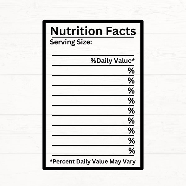 Valeur nutritive vierge SVG, modèle de valeur nutritive PNG, modèle d'étiquette vierge, étiquette de tableau nutritionnel pour machine à découper, téléchargement immédiat