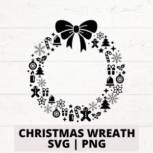 Corona navideña SVG, Corona PNG, Archivo de corte de diseño navideño, Corona navideña SVG