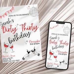 Dirty Thirty Birthday Invitation, 30th Birthday Invite, Dirty Thirty Editable Template Invitation, Digital 30th Birthday Invitation