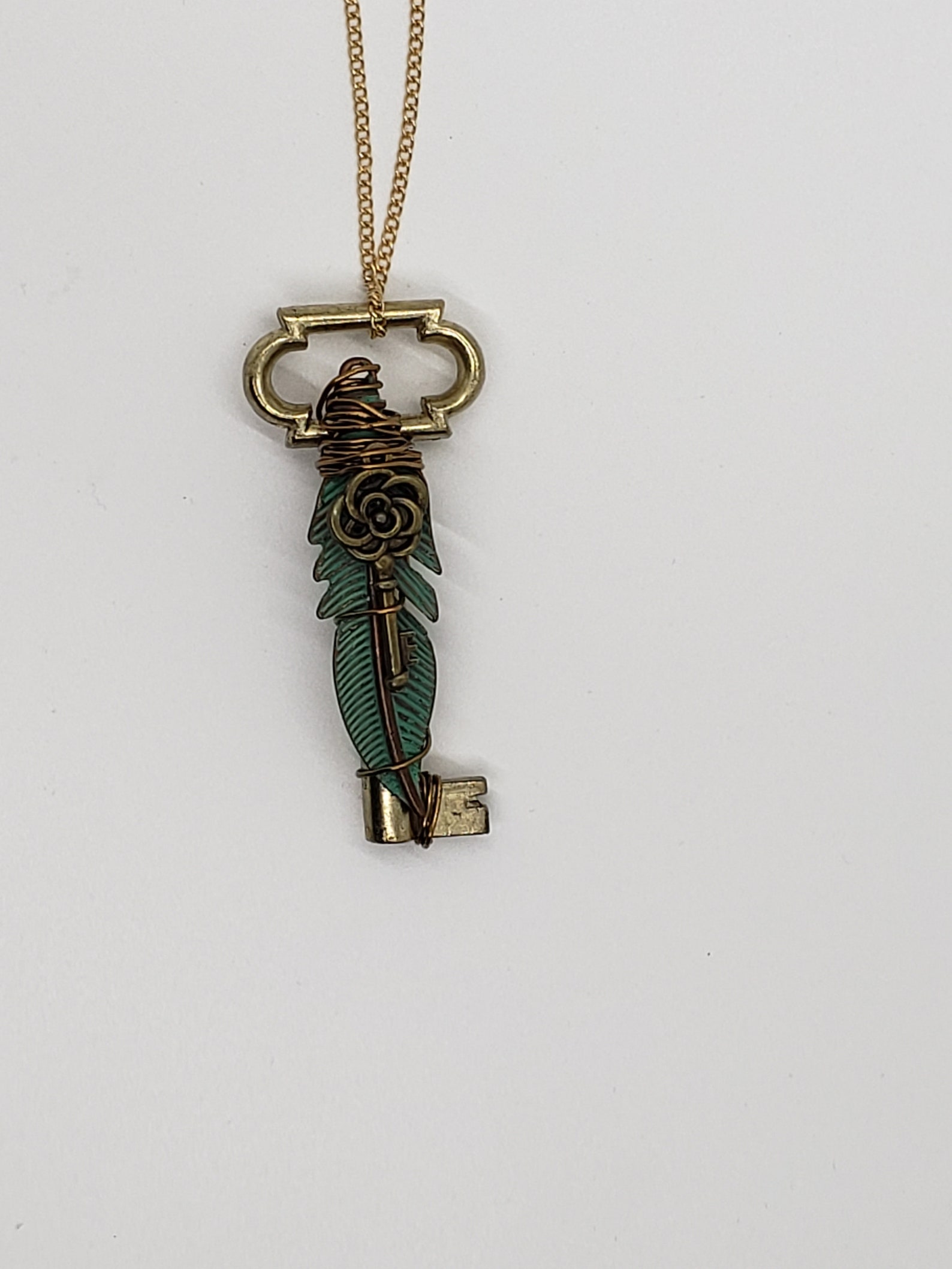 Brass Feather Key Necklace Etsy