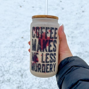 Iced Coffee Murder Glass Can Tumbler with Lid and Straw, Halloween Coffee Glass Cup, Trending Beer Glass, Spooky Season Cup, Horror gift