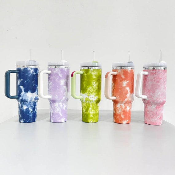 Personalized Stanley Dupe 40 Oz Tie-dye Cup With Handle Hot or Cold Tumbler  With Lid and Straw Gift for Her Trending Summer Cup 
