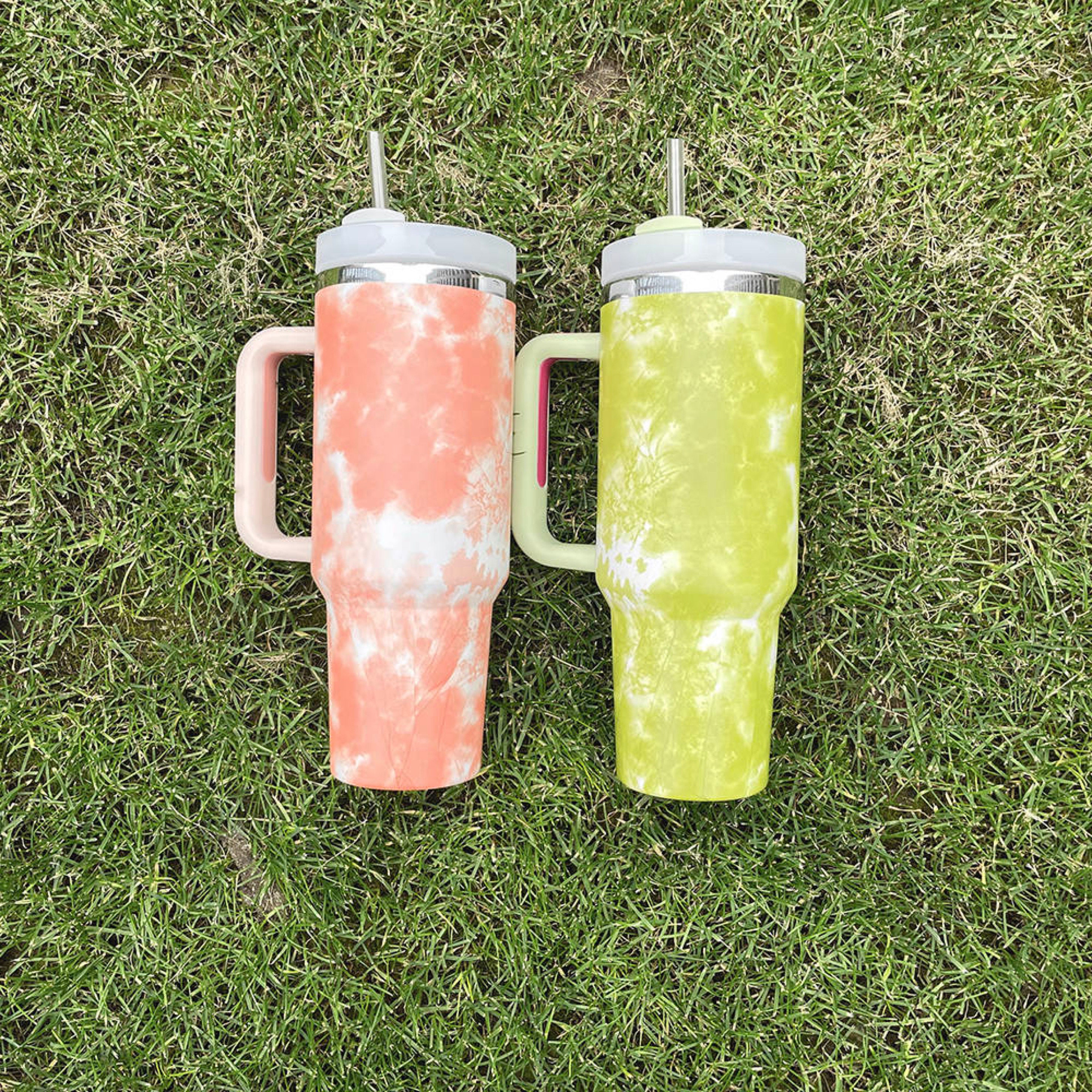 IN STOCK! 40 oz Tie Dye Tumbler Orange Stanley Dupe Summer Cup with Handle