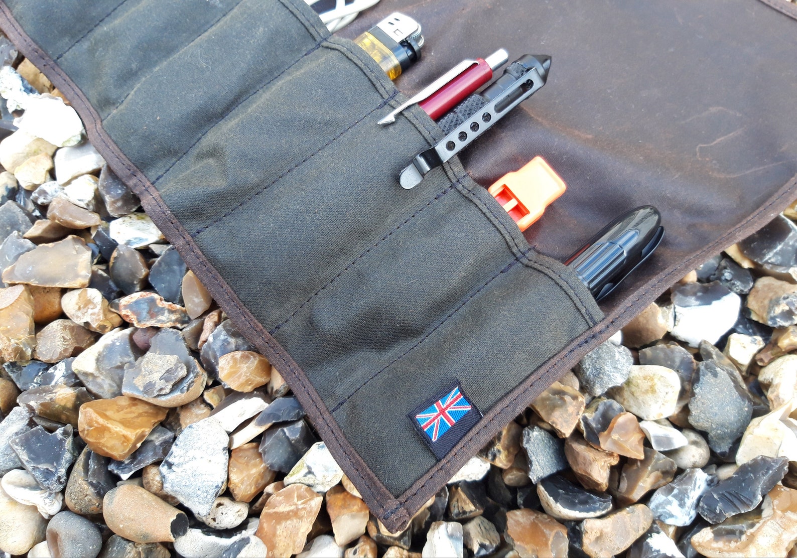 Waxed Canvas EDC Tool Roll Storage pouch Brown and Olive Etsy