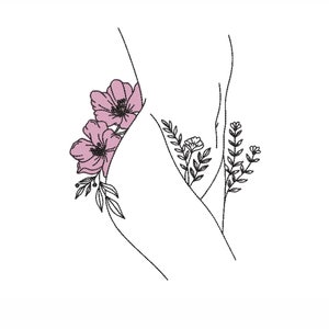 Naked woman with flowers embroidery design, line art embroidery file