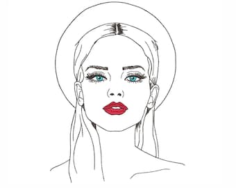 Beautiful Woman Embroidery Design, 4 sizes, Instant Download