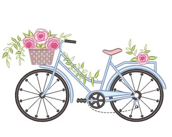 Bicycle with flowers embroidery design