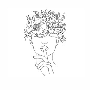 Broderidesign för dam med blommor, broderifil med linjekonst bild 1