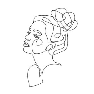 Woman Face Machine Embroidery Design, 5 sizes, Instant Download
