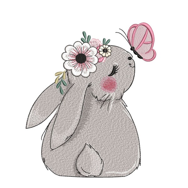 Cute Easter Bunny Embroidery Design, 4 sizes, Instant Download