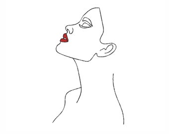 Diseño de bordado de cara de mujer, archivo de bordado de arte de línea