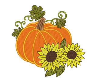Pumpkin Machine Embroidery Design, Fall Embroidery File, Thanksgiving Embroidery Design, 4 sizes, Instant Download