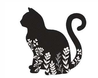 Floral cat embroidery design