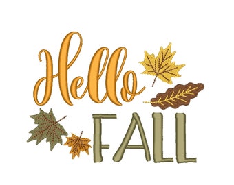Fall Embroidery Design, Hello Fall Machine Embroidery Design, Leaves Embroidery Design, Autumn Embroidery Design, 4 sizes, Instant Download
