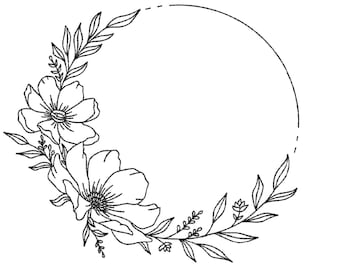 Floral Frame Wreath Machine Embroidery Design, 5 sizes, Instant Download