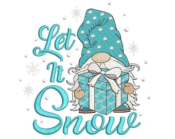 Christmas Gnome Embroidery Design, Let it Snow Embroidery File, 4 sizes
