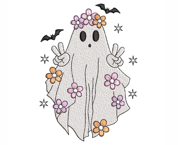 Cute Ghost Embroidery Design, Halloween Embroidery Design, 4 sizes