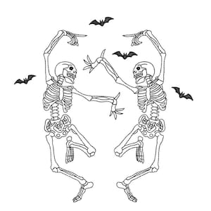Dancing Skeletons Embroidery Design, Halloween Skeleton Embroidery Design, 3 sizes