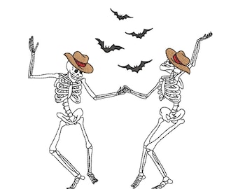 Diseño de bordado de esqueletos bailando, diseño de bordado de esqueleto de Halloween, 4 tamaños