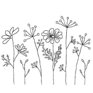 Wild flowers embroidery design, 4 sizes