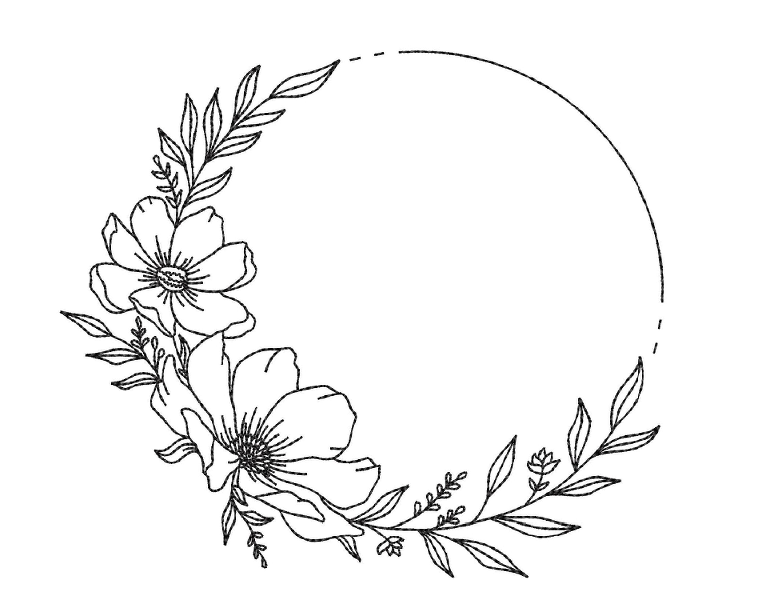 Floral Frame Wreath Machine Embroidery Design, 5 sizes, Instant Download
