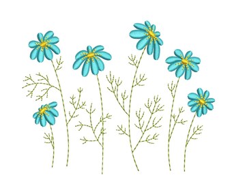 Daisy flowers machine embroidery design, 4 sizes, Instant download