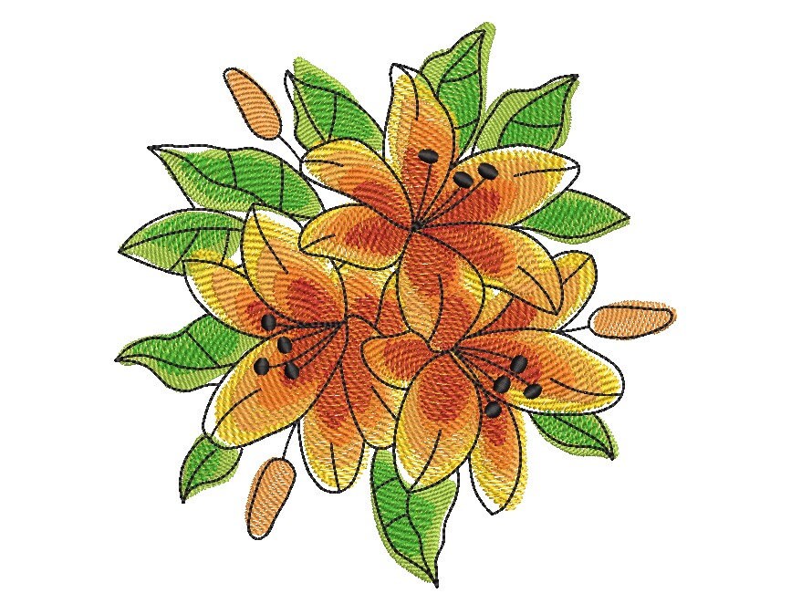 Bouquet of Lilies Embroidery Design 4 Sizes. Instant Download Etsy