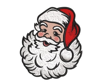 Könnte beinhalten: Gestickter Aufnäher mit dem Gesicht des Weihnachtsmanns, weißem Bart und roter Mütze. Der Aufnäher ist perfekt, um jedem Projekt eine festliche Note zu verleihen.
