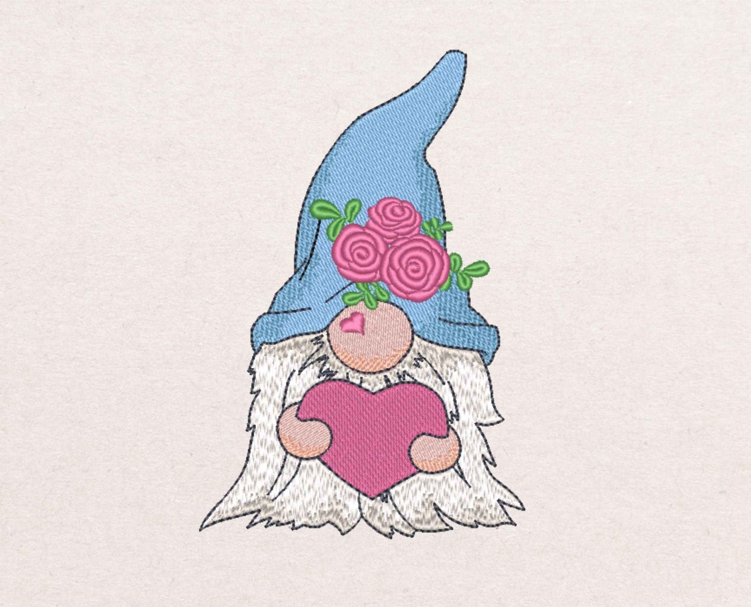 Gnome holding heart embroidery design  etsy Gnome holding heart embroidery design  etsy