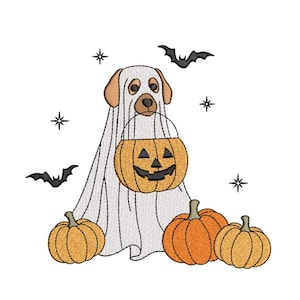 Trick Or Treat Dog Ghost Embroidery Design, Ghost Dog Embroidery, Halloween Machine Embroidery Files, Dog Lover Embroidery File, 3 sizes