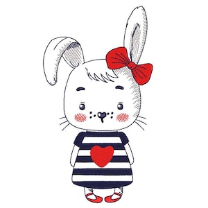 Cute Bunny Girl Embroidery Design, 3 sizes, Instant Download